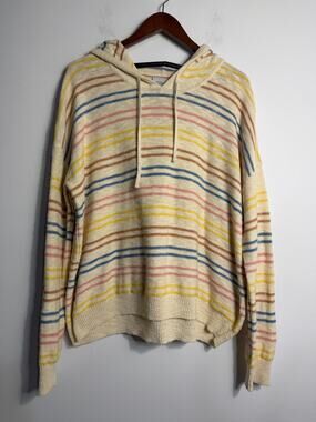 Stitches & Stripes Rainbow Stripe Hooded Knit Sweater Size Large